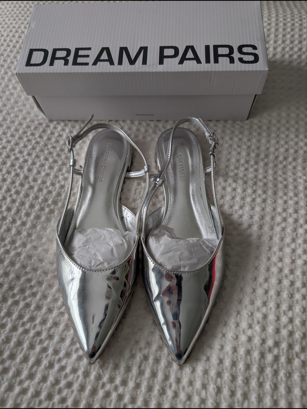 Dream Pairs Women's Silver Pointed Slingback Flats